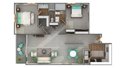 Floor plan for 2 beds, 2 baths, 1408 sqft